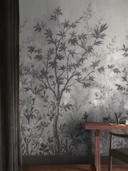 Graham & Brown Monochrome Forest in Bloom Fixed Size Mural 4m x 2.5m - Image 1 of 2