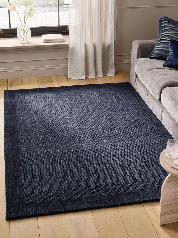 Navy Florence Border Wool Rug - Image 1 of 5 Navy Florence Border Wool Rug - Image 1 of 5