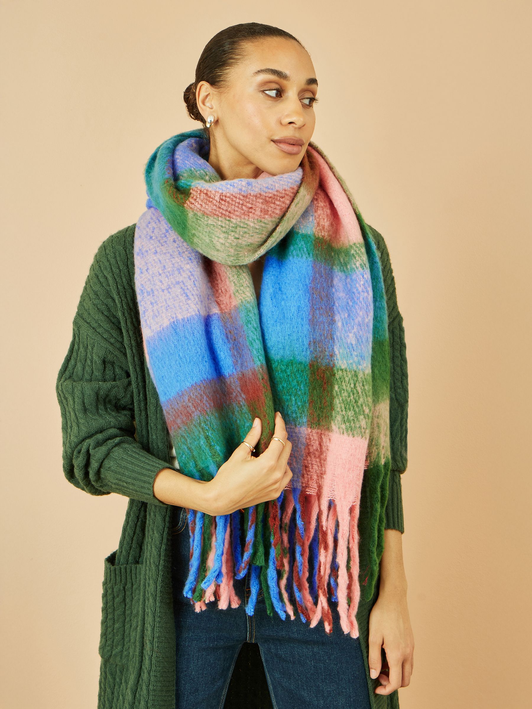 Yumi Women's Multicolor Multi-Coloured Check Soft Scarf - Image 5
