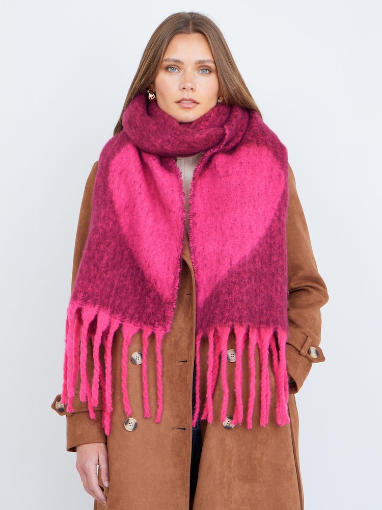 Yumi Pink Heart Super Fluffy Scarf - Image 1 of 4 Yumi Pink Heart Super Fluffy Scarf - Image 1 of 4
