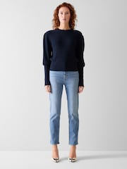 LK Bennett Navy Blue Natty Wool Puff Sleeve Jumper - Image 1 of 3