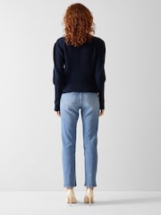 LK Bennett Navy Blue Natty Wool Puff Sleeve Jumper - Image 2 of 3