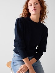 LK Bennett Navy Blue Natty Wool Puff Sleeve Jumper - Image 3 of 3