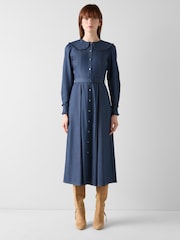 LK Bennett Blue Pippa Cotton Soft Denim Frill Dress - Image 1 of 3