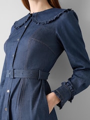 LK Bennett Blue Pippa Cotton Soft Denim Frill Dress - Image 3 of 3