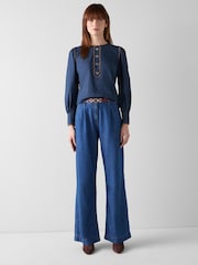 LK Bennett Midnight Blue Jenny Scallop Plackett Blouse Toffee - Image 1 of 3
