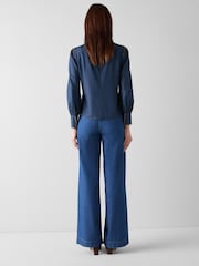 LK Bennett Midnight Blue Jenny Scallop Plackett Blouse Toffee - Image 2 of 3