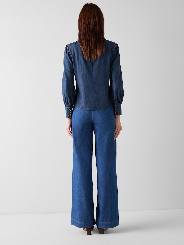 LK Bennett Midnight Blue Jenny Scallop Plackett Blouse Toffee - Image 2 of 3