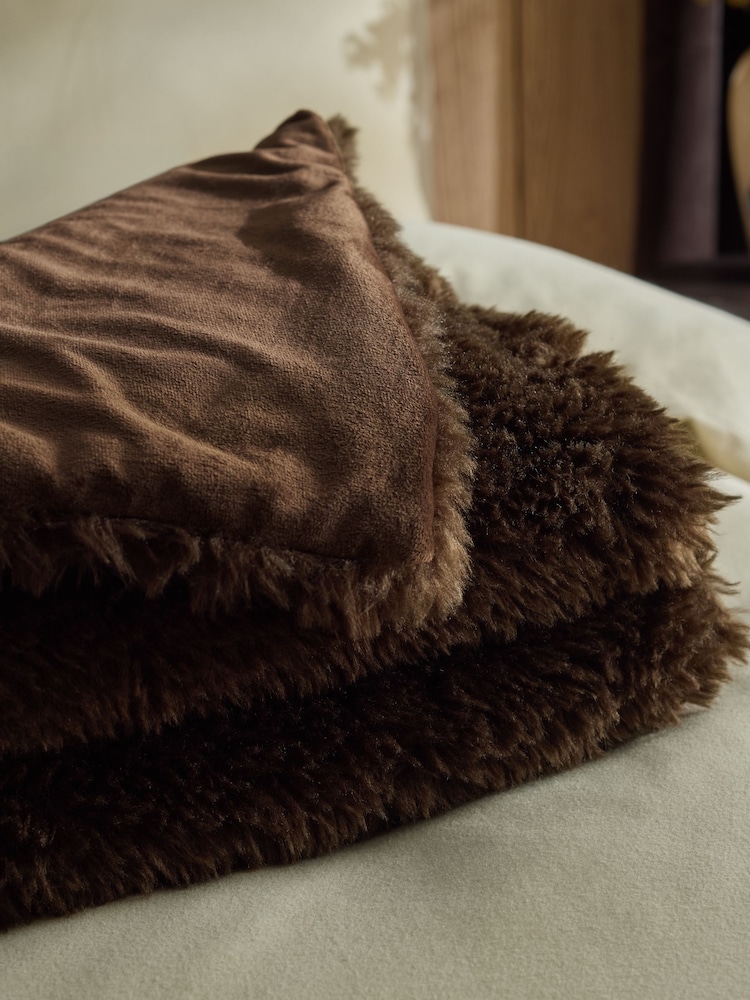 Brown Faux Fur Shearling Throw - Image 3 of 3