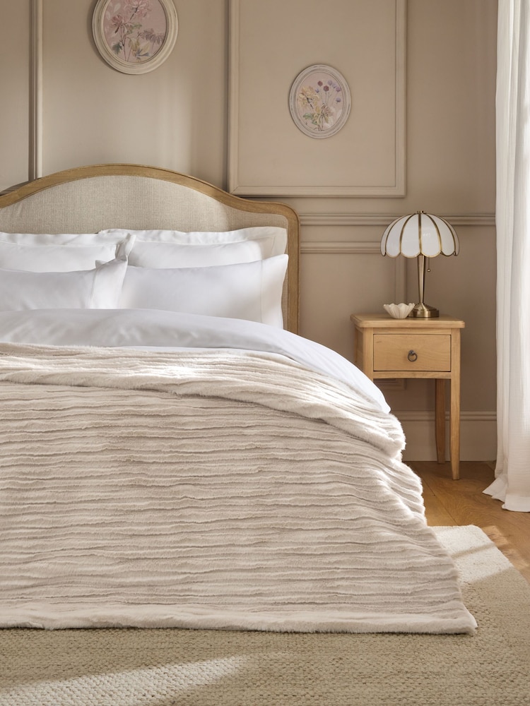Ivory Cut Stripe Faux Fur Throw - Image 1 of 7