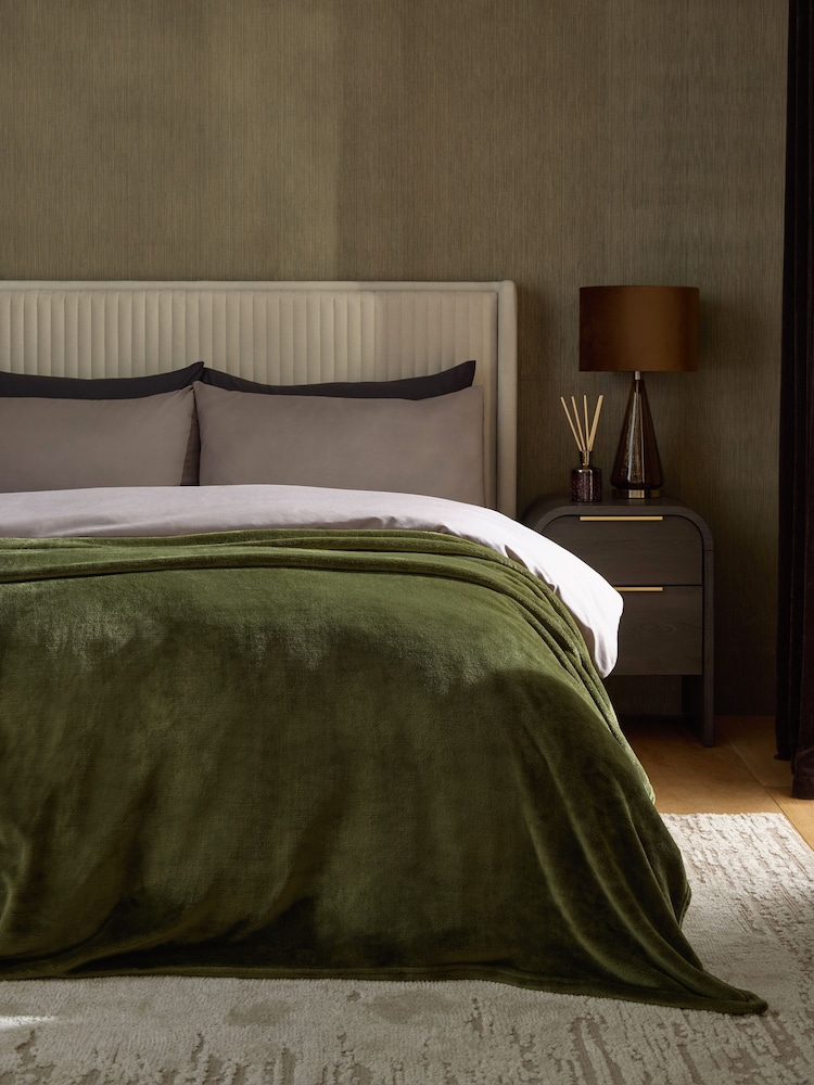 Olive Green Plush Fleece Throws - Image 1 of 6