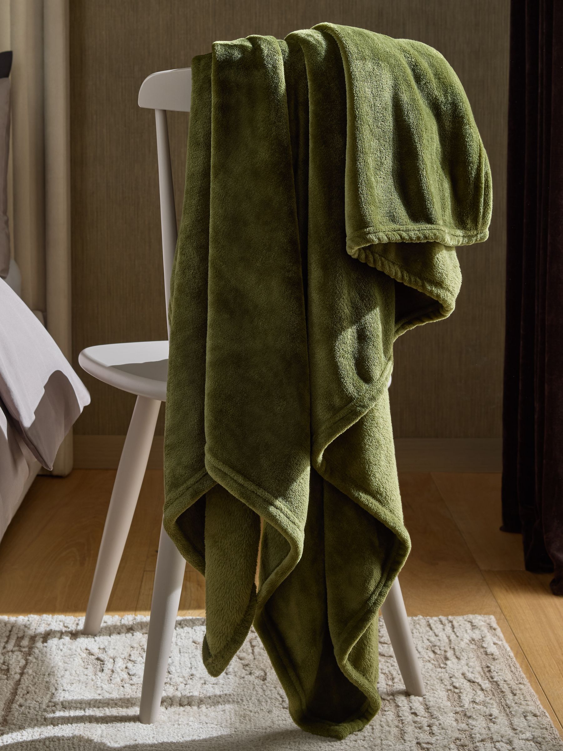 Buy Olive Green Plush Fleece Throws from Next USA
