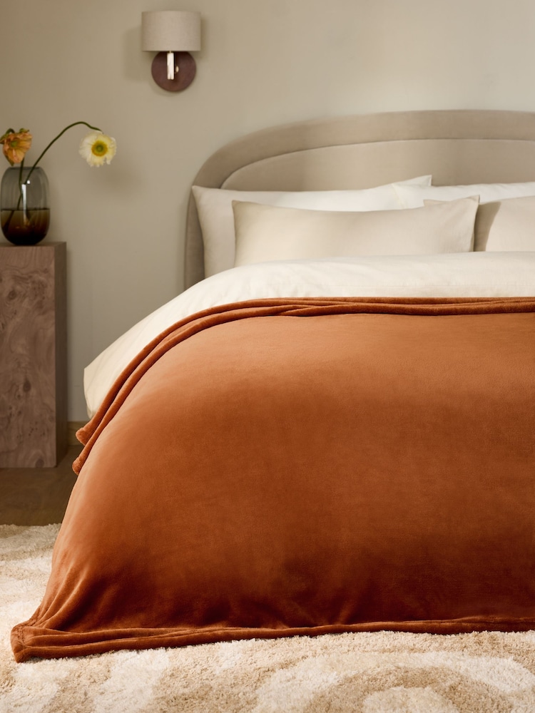 Mid Orange Plush Fleece Throws - Image 1 of 6 Mid Orange Plush Fleece Throws - Image 1 of 6