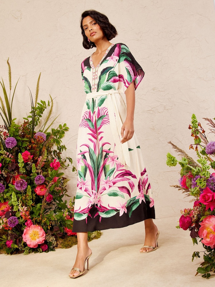 Love & Roses Midi-Kimono-Kleid mit tropischen Perlen - Bild 1 von 6