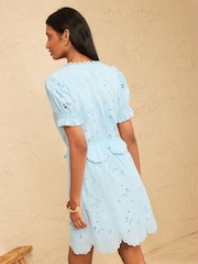 Love & Roses Pale Blue Petite Broderie Frill Detail Tie Mini Dress - Image 4 of 5