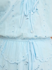 Love & Roses Pale Blue Petite Broderie Frill Detail Tie Mini Dress - Image 5 of 5