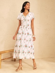 Love & Roses Ditsy Floral Petite Keyhole Drop Waist Midi Dress - Image 1 of 5