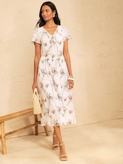 Love & Roses Ditsy Floral Petite Keyhole Drop Waist Midi Dress - Image 3 of 5