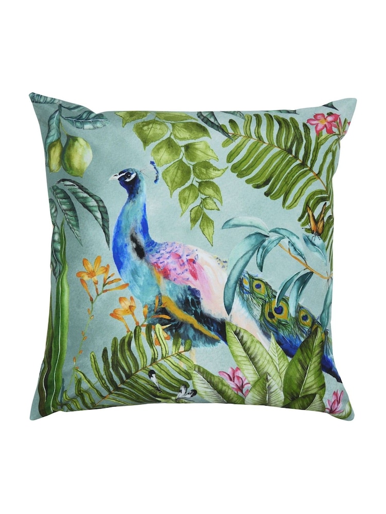 Evans Lichfield Blue Peacock Outdoor Cushion - Image 2 of 4 Evans Lichfield Blue Peacock Outdoor Cushion - Image 2 of 4