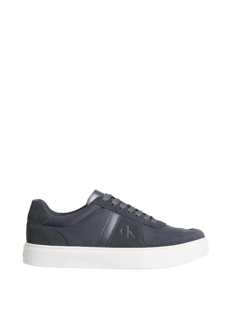 Calvin Klein Grey Leather Signature Logo Trainers - Image 1 of 3 Calvin Klein Grey Leather Signature Logo Trainers - Image 1 of 3