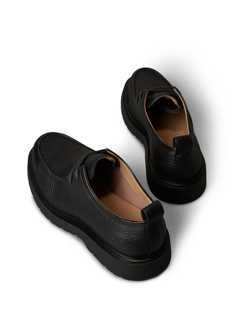Buy Calvin Klein Black Pebbled Leather Lug Sole Derby Shoes  display picture 2