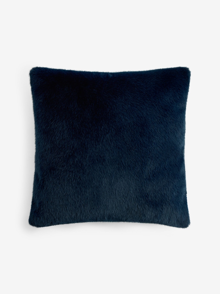Navy 50 x 50cm Luxe Plush Faux Fur Cushion - Image 4 of 4 Navy 50 x 50cm Luxe Plush Faux Fur Cushion - Image 4 of 4