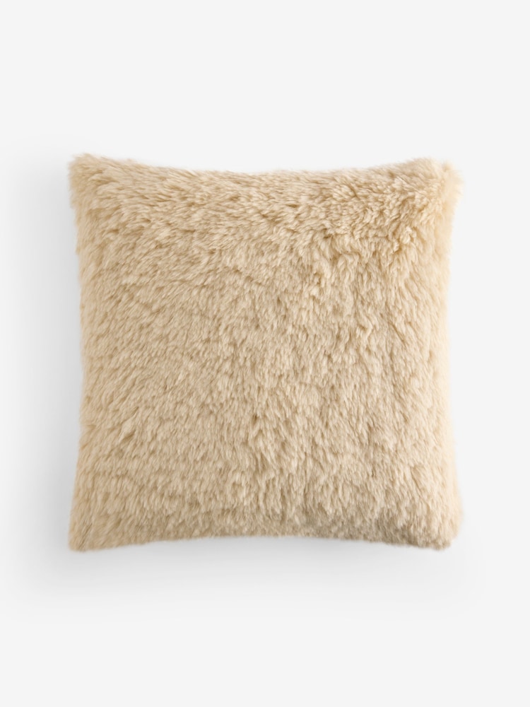 Natural Faux Fur 50 x 50cm Shearling Cushion - Image 2 of 2