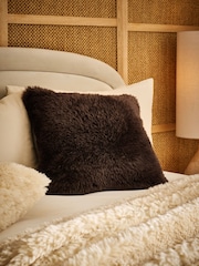 Chocolate Brown Faux Fur 50 x 50cm Shearling Cushion - Image 1 of 4