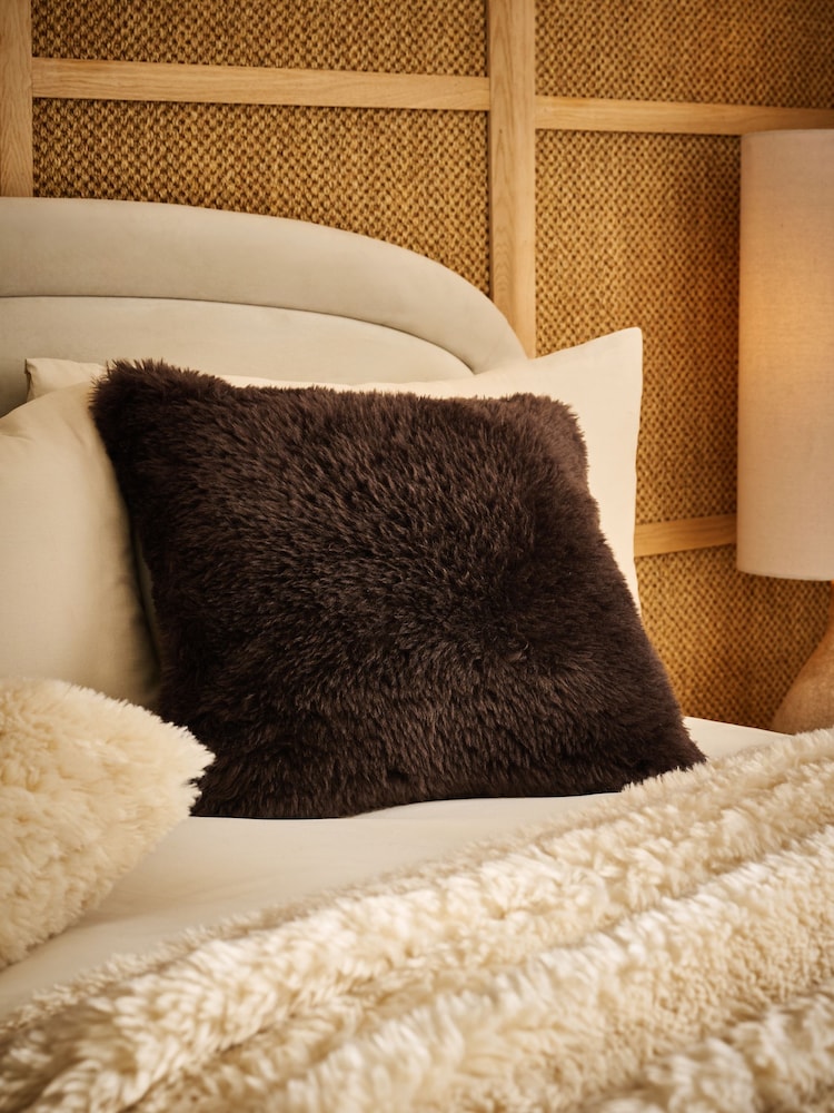 Chocolate Brown Faux Fur 50 x 50cm Shearling Cushion - Image 1 of 4 Chocolate Brown Faux Fur 50 x 50cm Shearling Cushion - Image 1 of 4