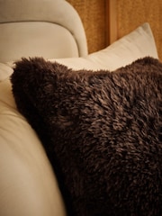 Chocolate Brown Faux Fur 50 x 50cm Shearling Cushion - Image 2 of 4