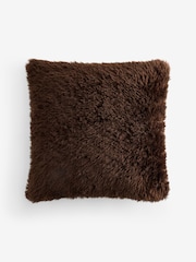Chocolate Brown Faux Fur 50 x 50cm Shearling Cushion - Image 4 of 4