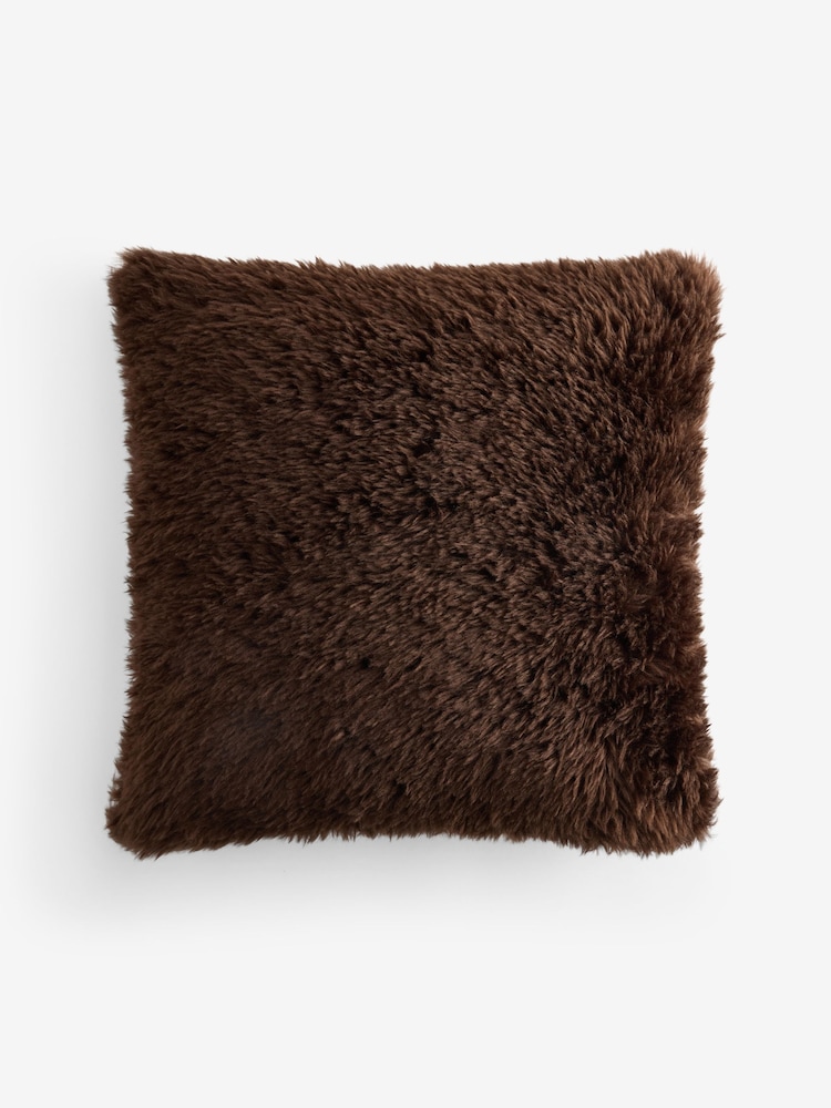 Chocolate Brown Faux Fur 50 x 50cm Shearling Cushion - Image 4 of 4 Chocolate Brown Faux Fur 50 x 50cm Shearling Cushion - Image 4 of 4