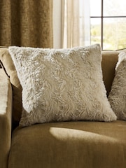 Ivory 59 x 59cm Faux Fur Cosy Swirl Cushion - Image 1 of 5