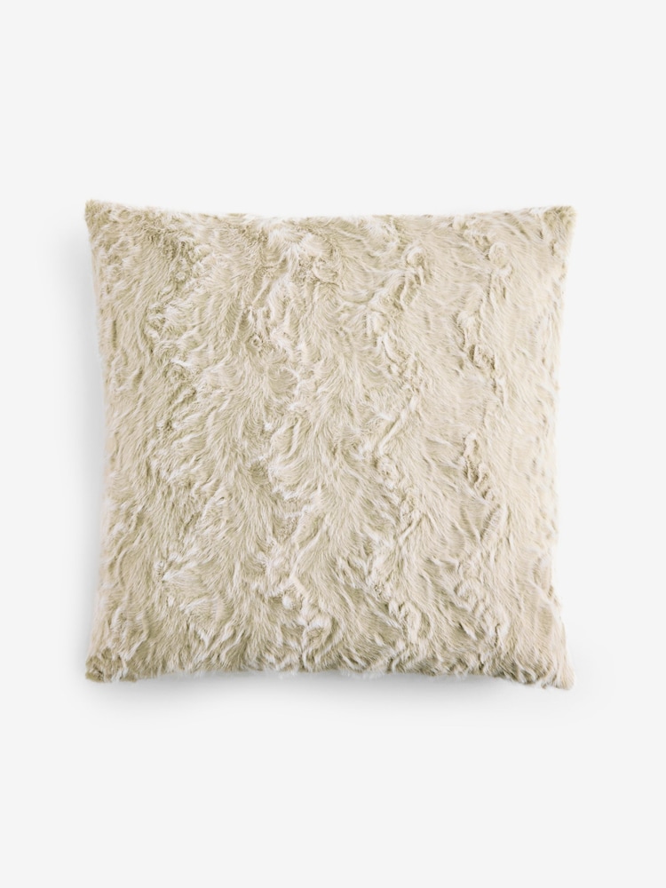 Ivory 59 x 59cm Faux Fur Cosy Swirl Cushion - Image 2 of 5