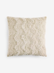 Ivory 59 x 59cm Faux Fur Cosy Swirl Cushion - Image 3 of 5