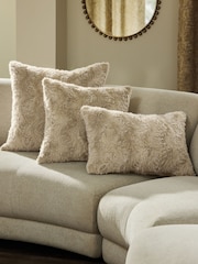 Ivory 59 x 59cm Faux Fur Cosy Swirl Cushion - Image 4 of 5