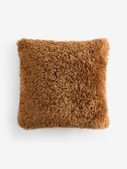 Caramel Brown Faux Fur 50 x 50cm Shearling Cushion - Image 3 of 4