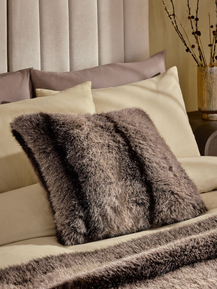 Brown Alaska Faux Fur Cushion - Image 1 of 4