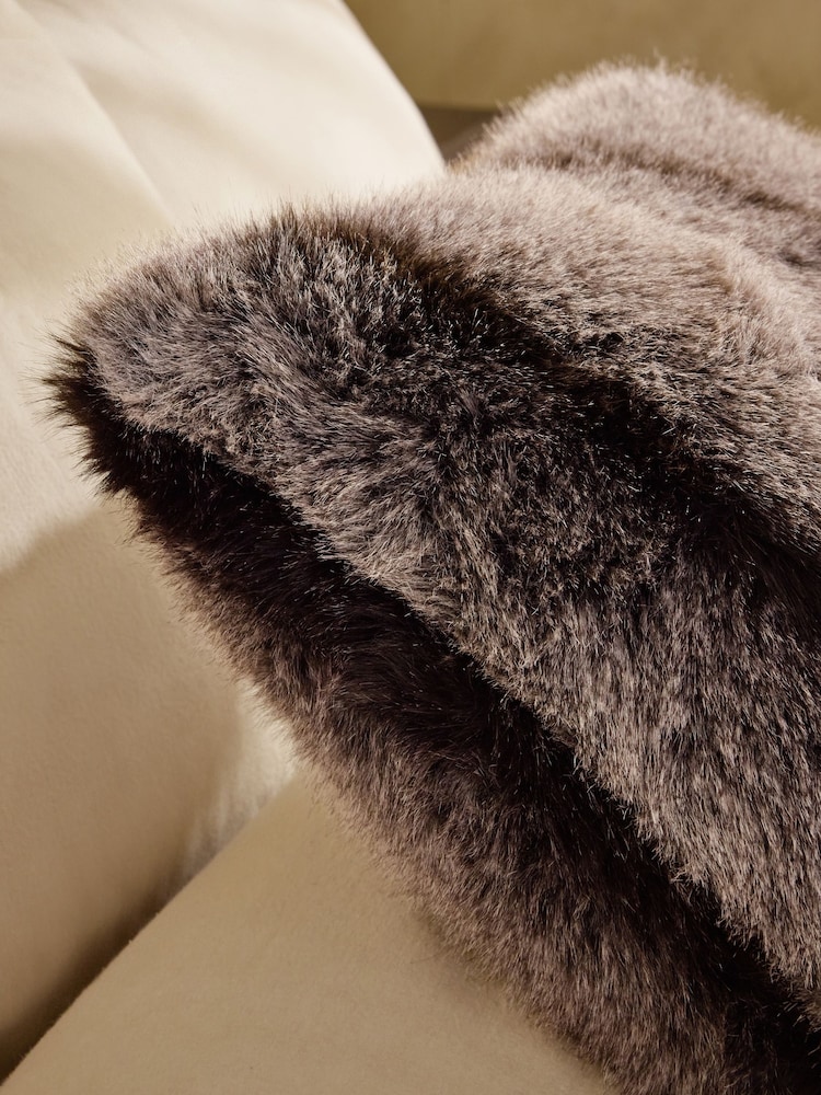 Brown Alaska Faux Fur Cushion - Image 4 of 4
