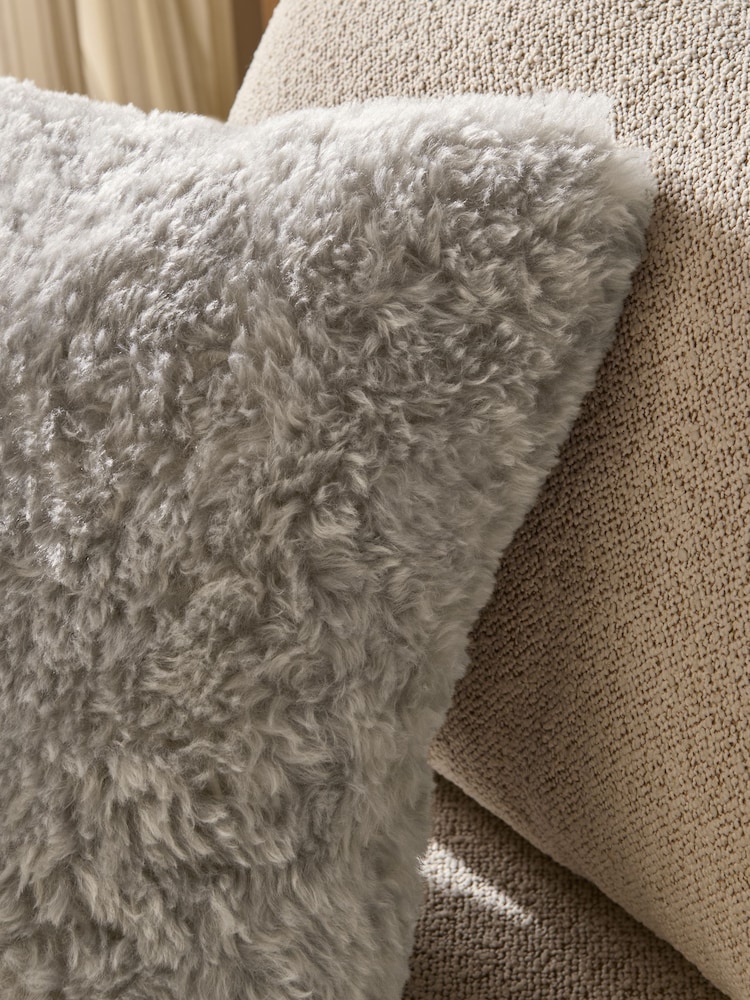 Grey Faux Fur 50 x 50cm Shearling Cushion - Image 2 of 3