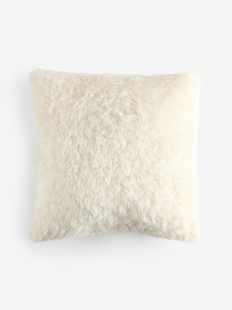 Ivory Faux Fur 50 x 50cm Shearling Cushion - Image 2 of 2