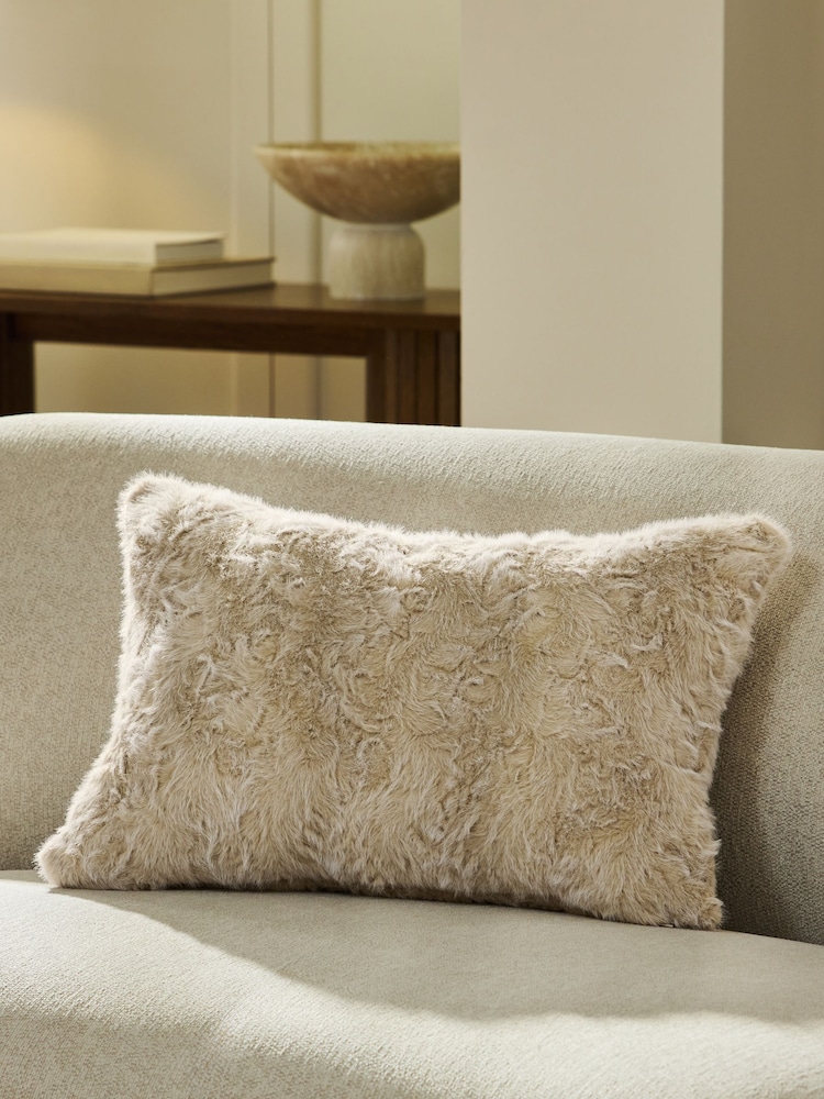 Ivory 40 x 59cm Faux Fur Cosy Swirl Cushion - Image 1 of 5