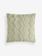 Sage Green 59 x 59cm Faux Fur Cosy Swirl Cushion - Image 3 of 5