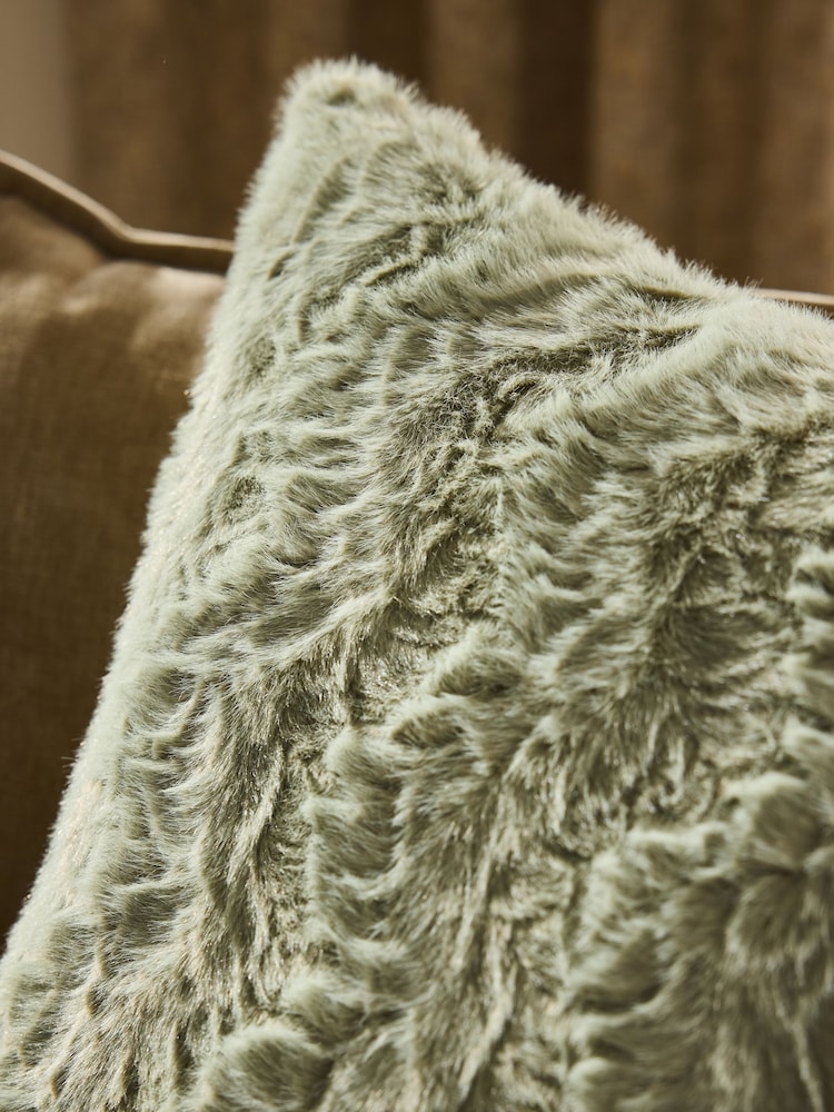 Sage Green 59 x 59cm Faux Fur Cosy Swirl Cushion - Image 5 of 5