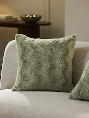 Sage Green 50 x 50cm Faux Fur Cosy Swirl Cushion - Image 1 of 5