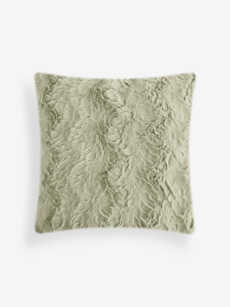 Sage Green 50 x 50cm Faux Fur Cosy Swirl Cushion - Image 2 of 5