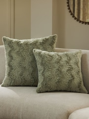 Sage Green 50 x 50cm Faux Fur Cosy Swirl Cushion - Image 4 of 5