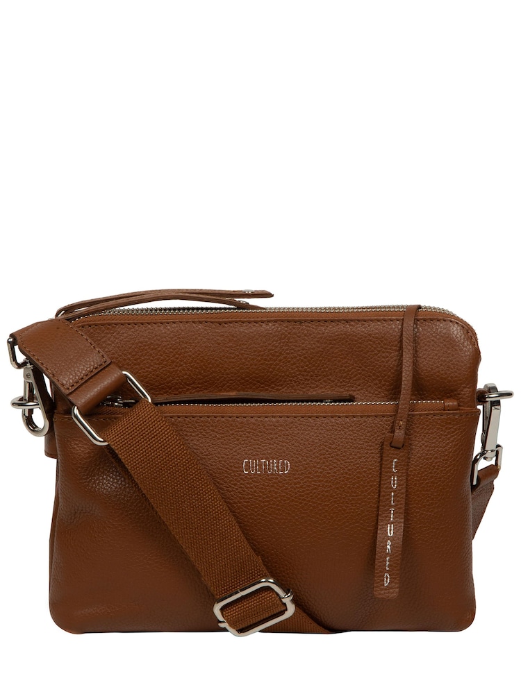Cultured London 'Celia' Leather Brown Cross-Body Bag - Image 1 of 7 Cultured London 'Celia' Leather Brown Cross-Body Bag - Image 1 of 7