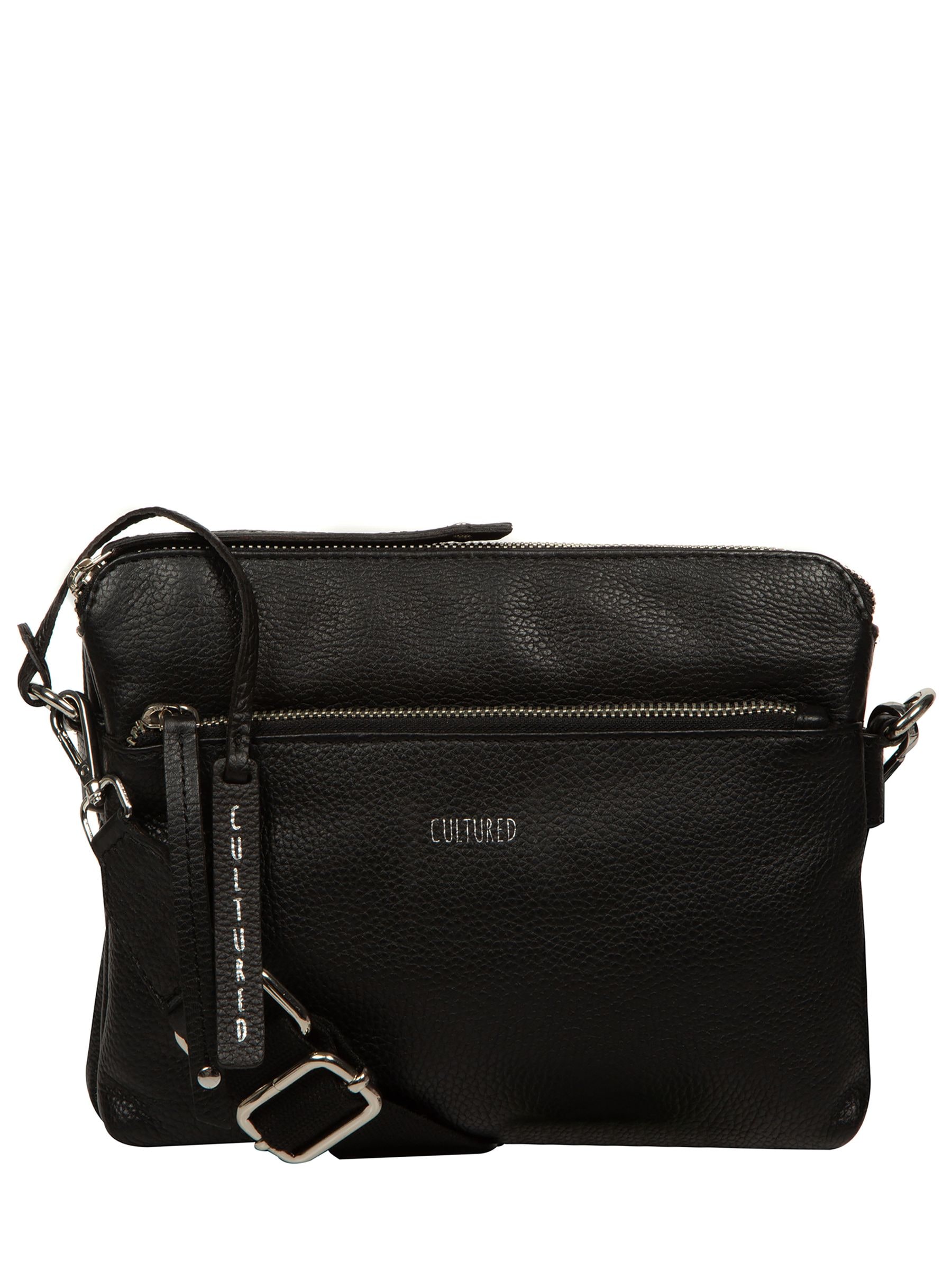 Cultured London Women's Black Leather Cross-Body Bag
