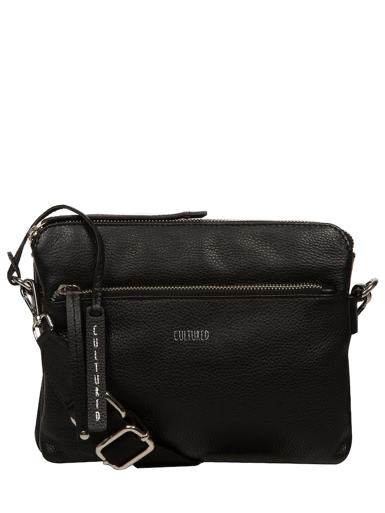 Cultured London 'Celia' Leather Black Cross-Body Bag - Image 1 of 8 Cultured London 'Celia' Leather Black Cross-Body Bag - Image 1 of 8